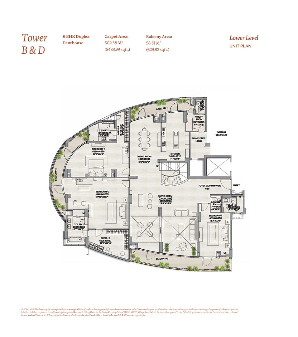 Lushlands 6 BHK Duplex Penthouse - lower level