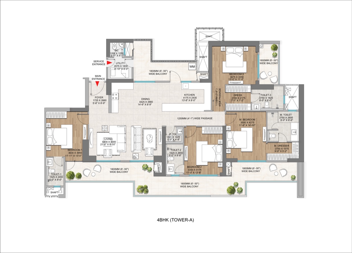 The Marq 4 BHK unit plan