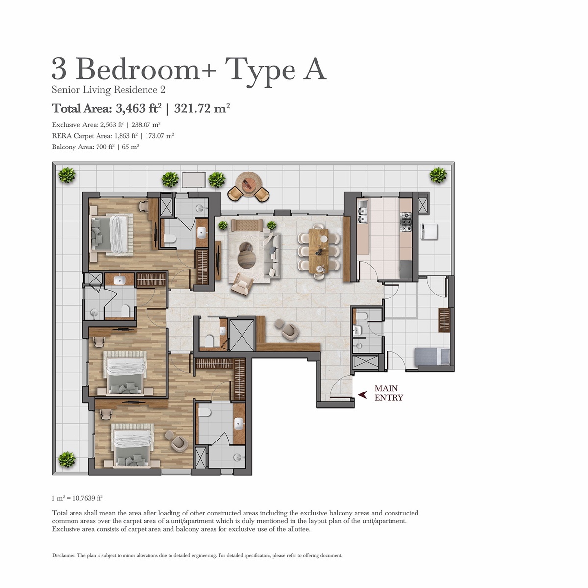 Senior Living Residences at Estate 361 (managed by Antara) 3 Bedroom+ Type A (carpet 1,863 sq ft)