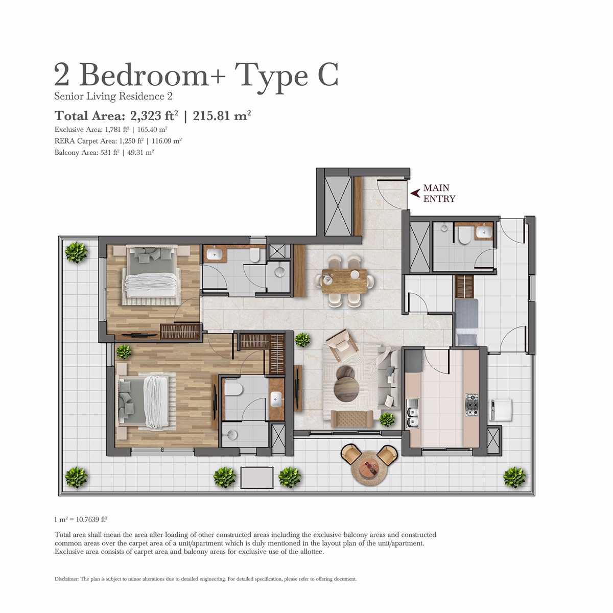 Senior Living Residences at Estate 361 (managed by Antara) 2 Bedroom+ Type C (carpet 1,250 sq ft)