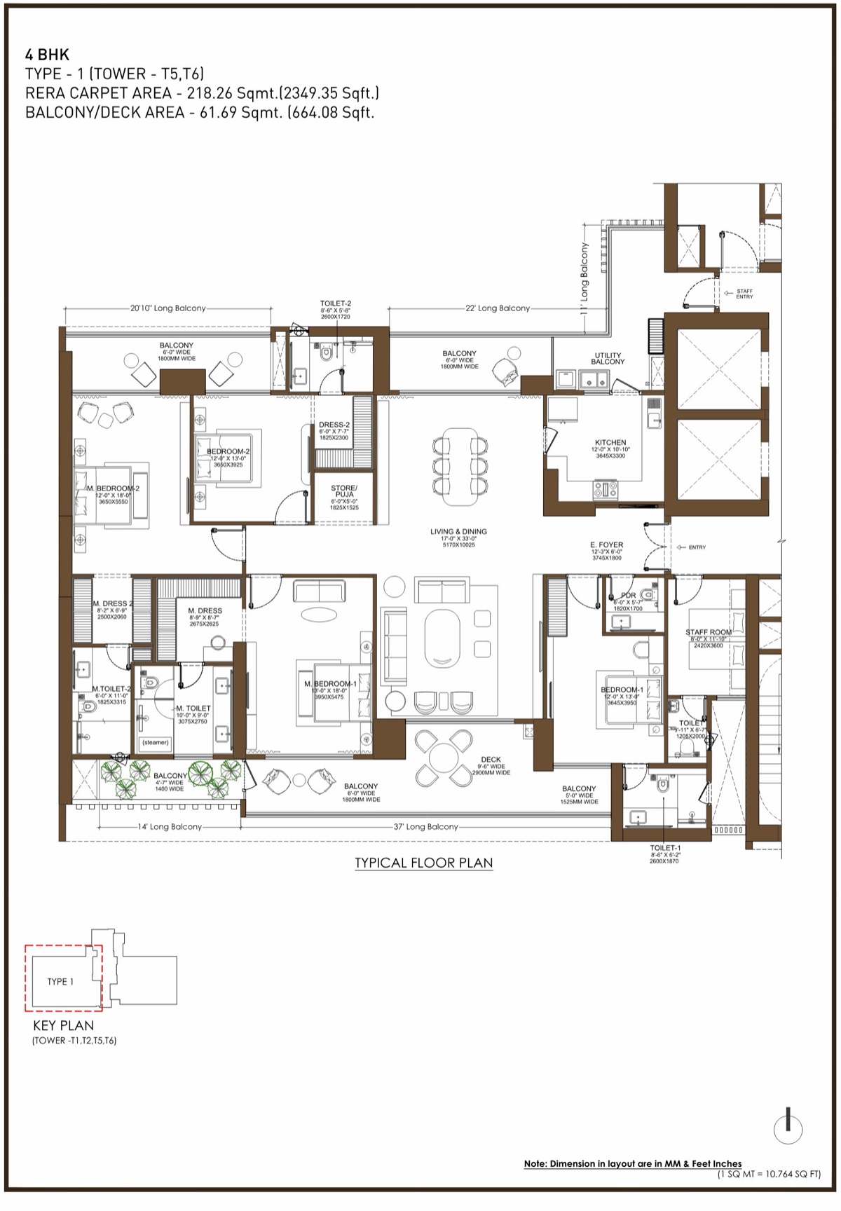 Birla Arika 4 BHK Type 1, Towers T1, T2, T5 & T6, 2,349 sq ft carpet