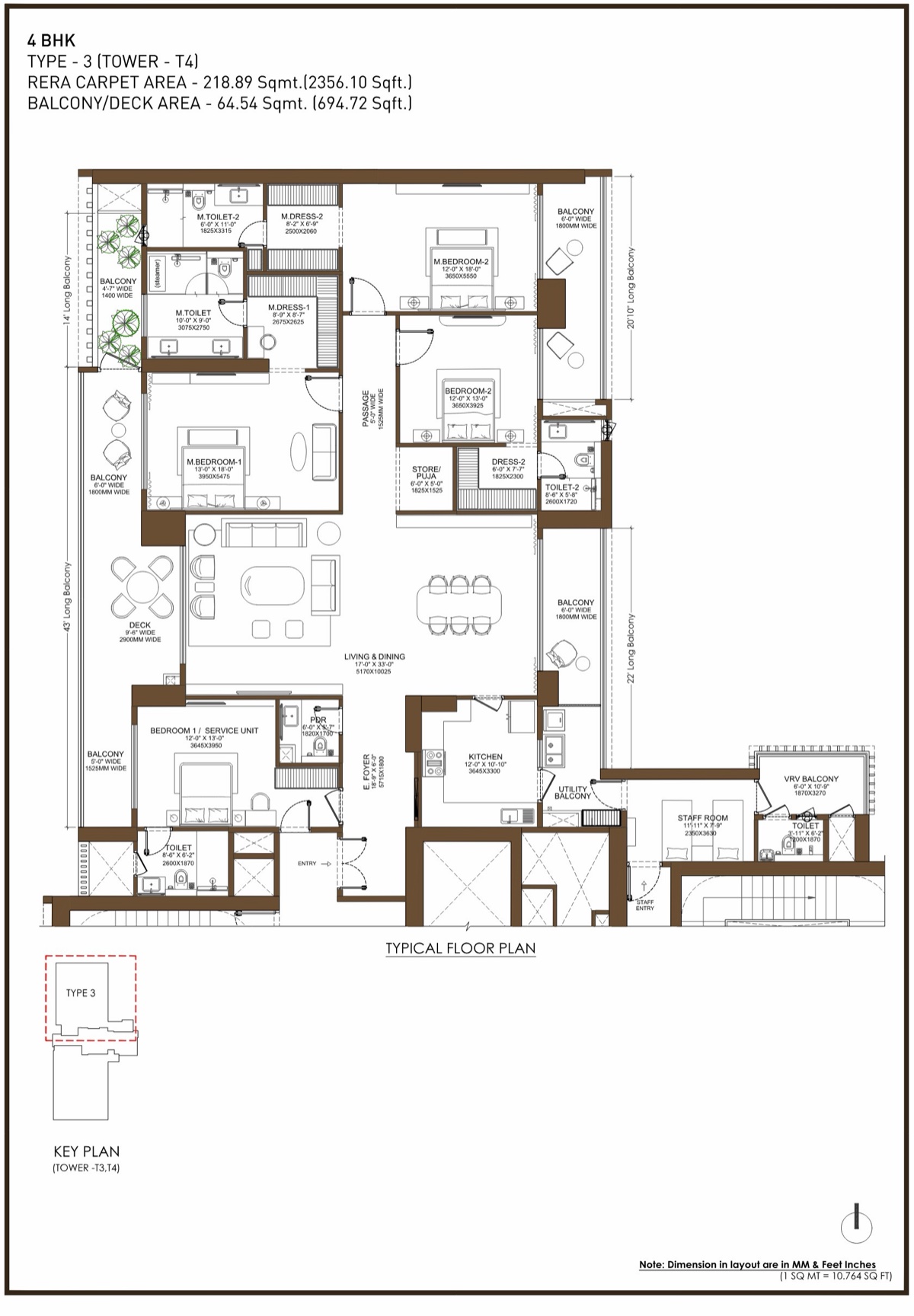 Birla Arika 4 BHK Type 3, Towers T3 & T4, 2,356 sq ft carpet