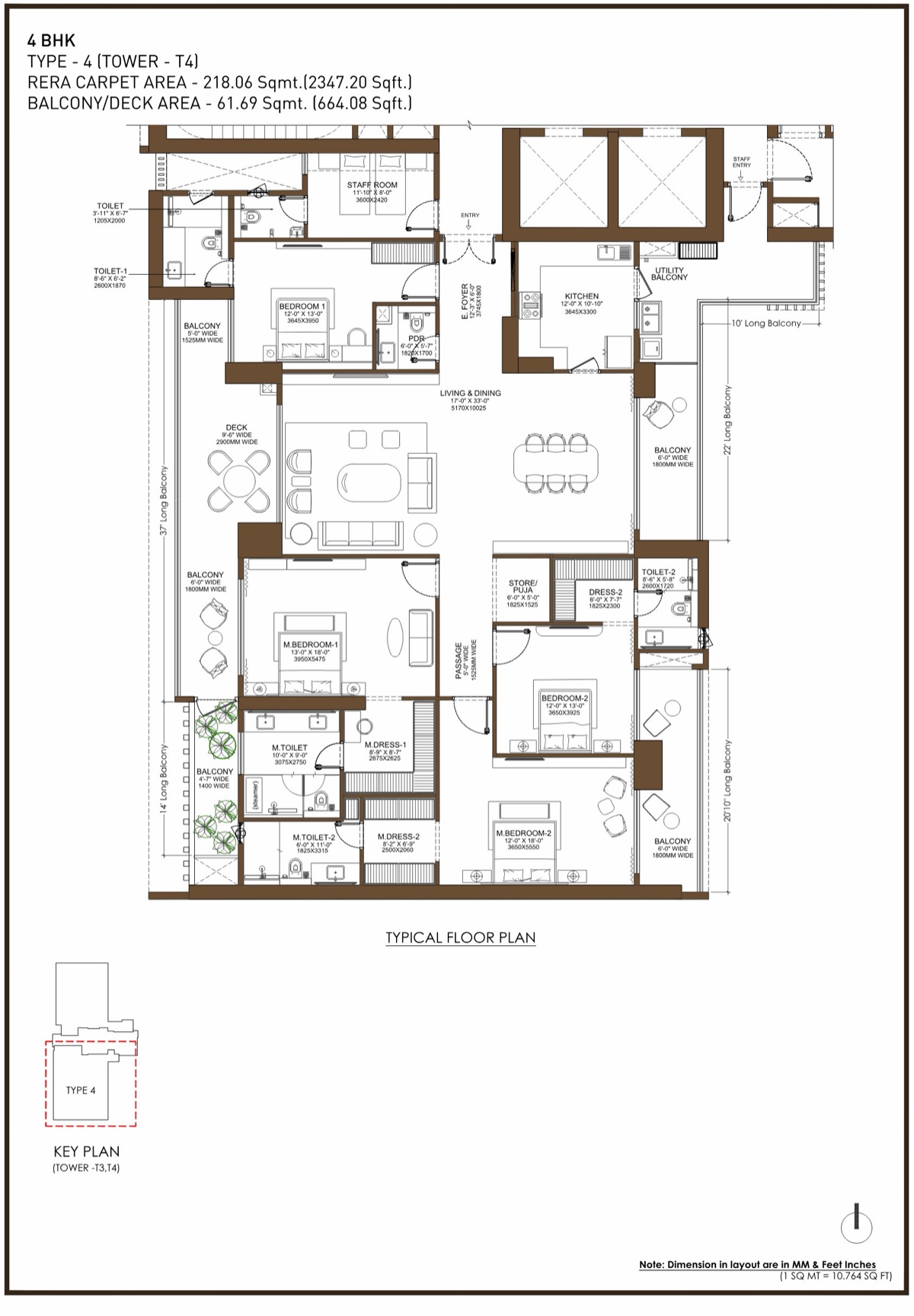 Birla Arika 4 BHK Type 4, Towers T3 & T4, 2,347 sq ft carpet