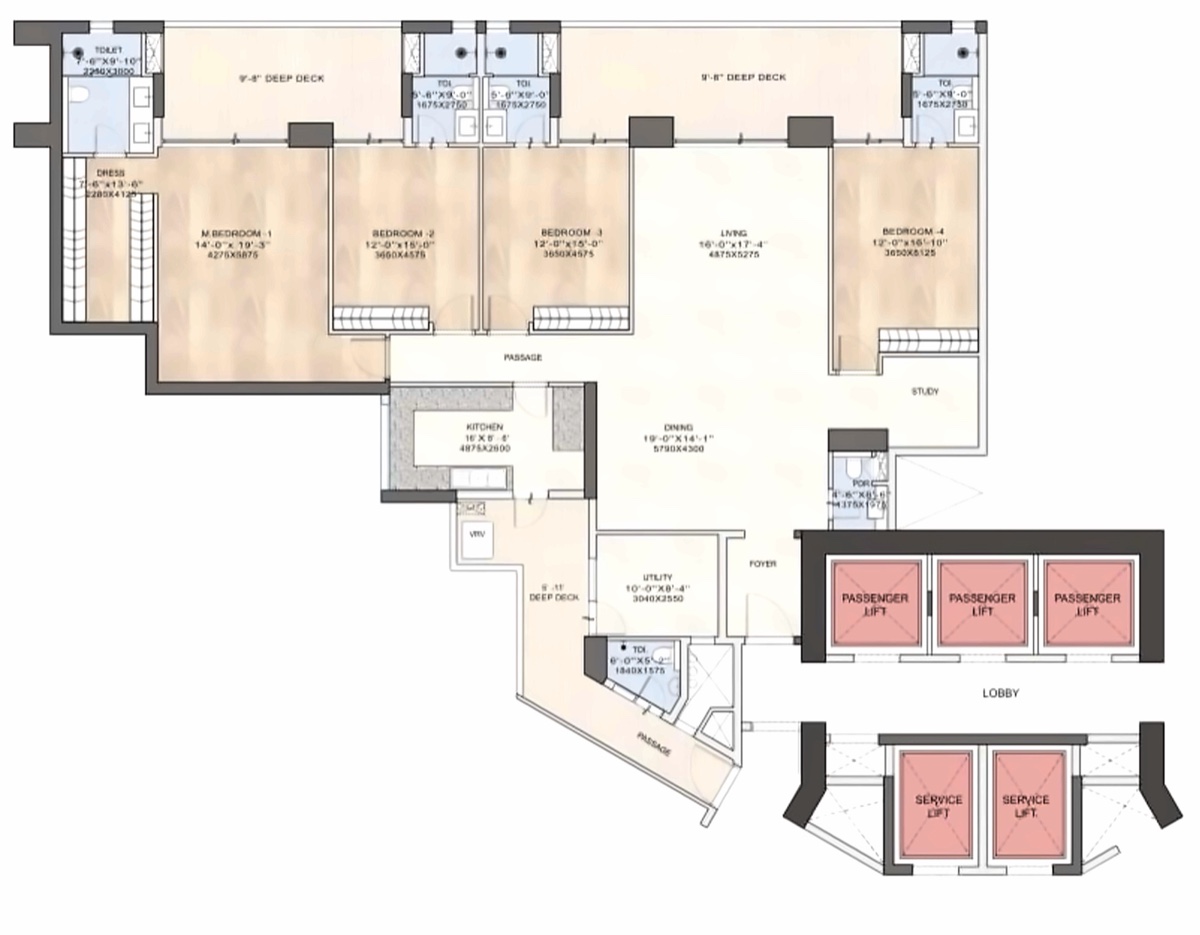 The Arbour Typical 4 BHK + study + utility, apartments 1, 3 and 5