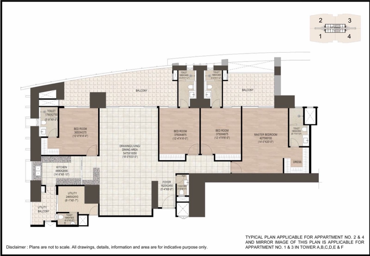 DLF Privana North Typical 4 BHK, apartments 2 & 4, Towers A to F