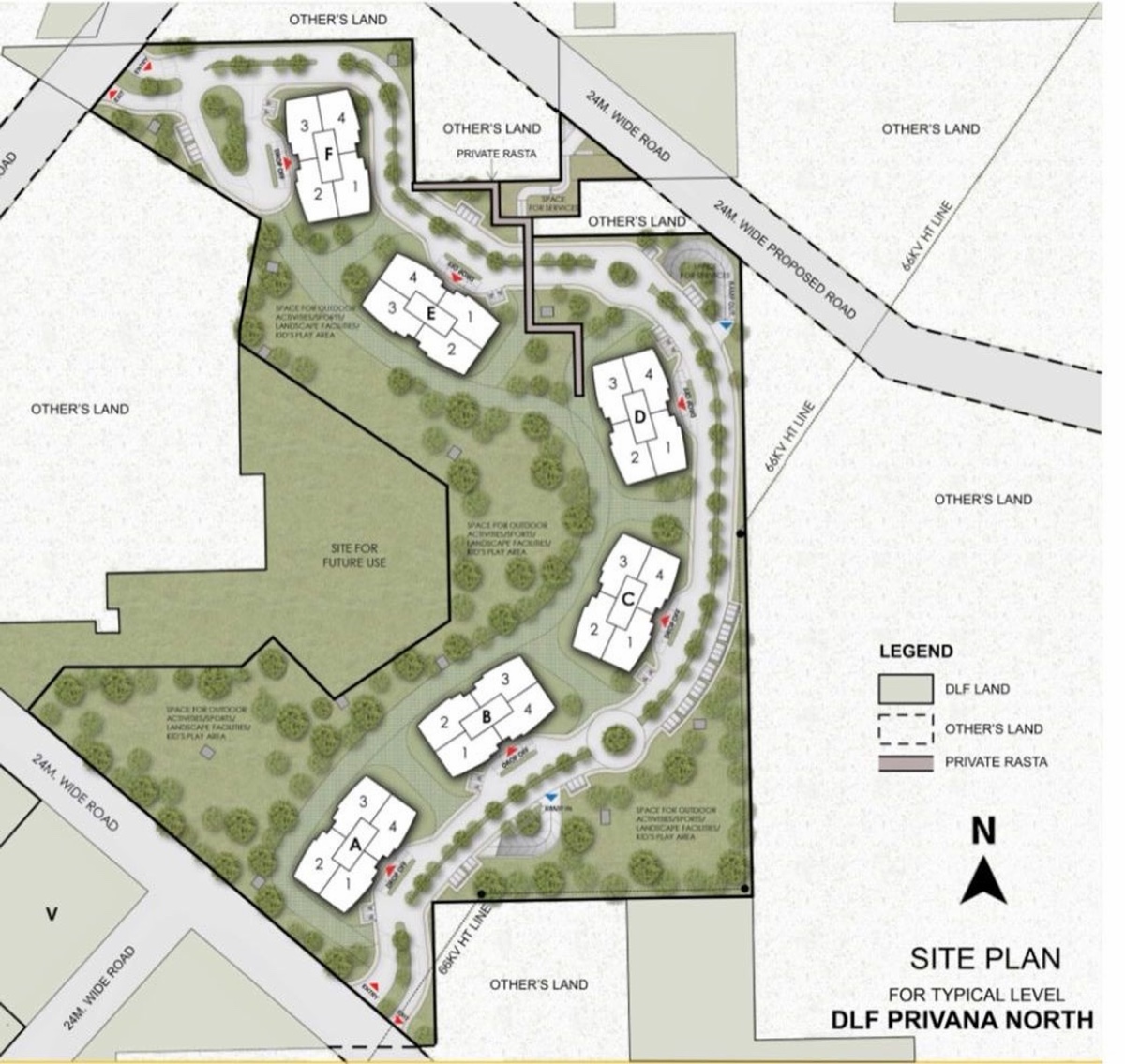 DLF Privana North Site plan, Towers A to F