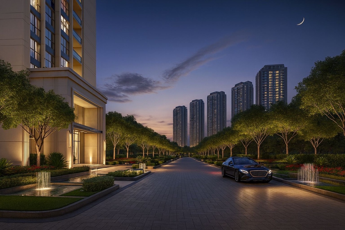 Arrival drive at night (illustrative image, not the developer's design)
