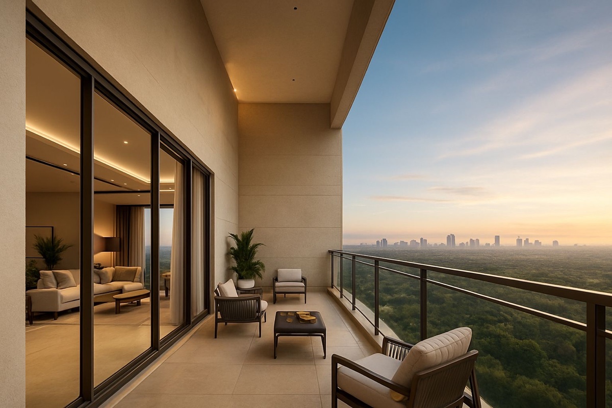 Terrace at dusk (illustrative image, not the developer's design)