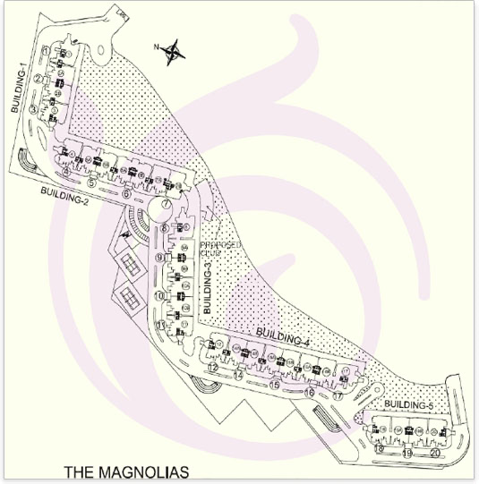 The Magnolias The Magnolias site layout, Buildings 1-5