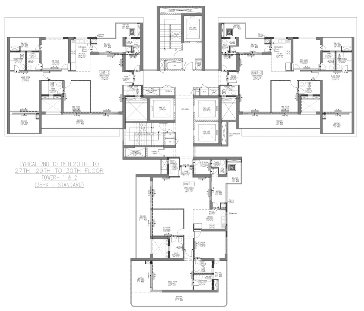 Elan The Presidential 3 BHK Standard typical floor, Towers 1 & 2