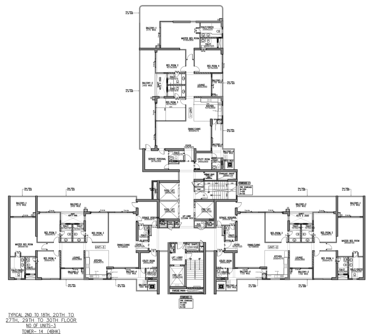 Elan The Presidential 4 BHK typical floor, Tower 14
