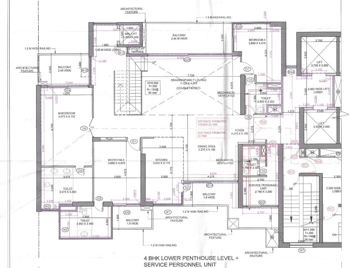 Elan The Statement 4 BHK penthouse lower level + service personnel unit, Tower 1