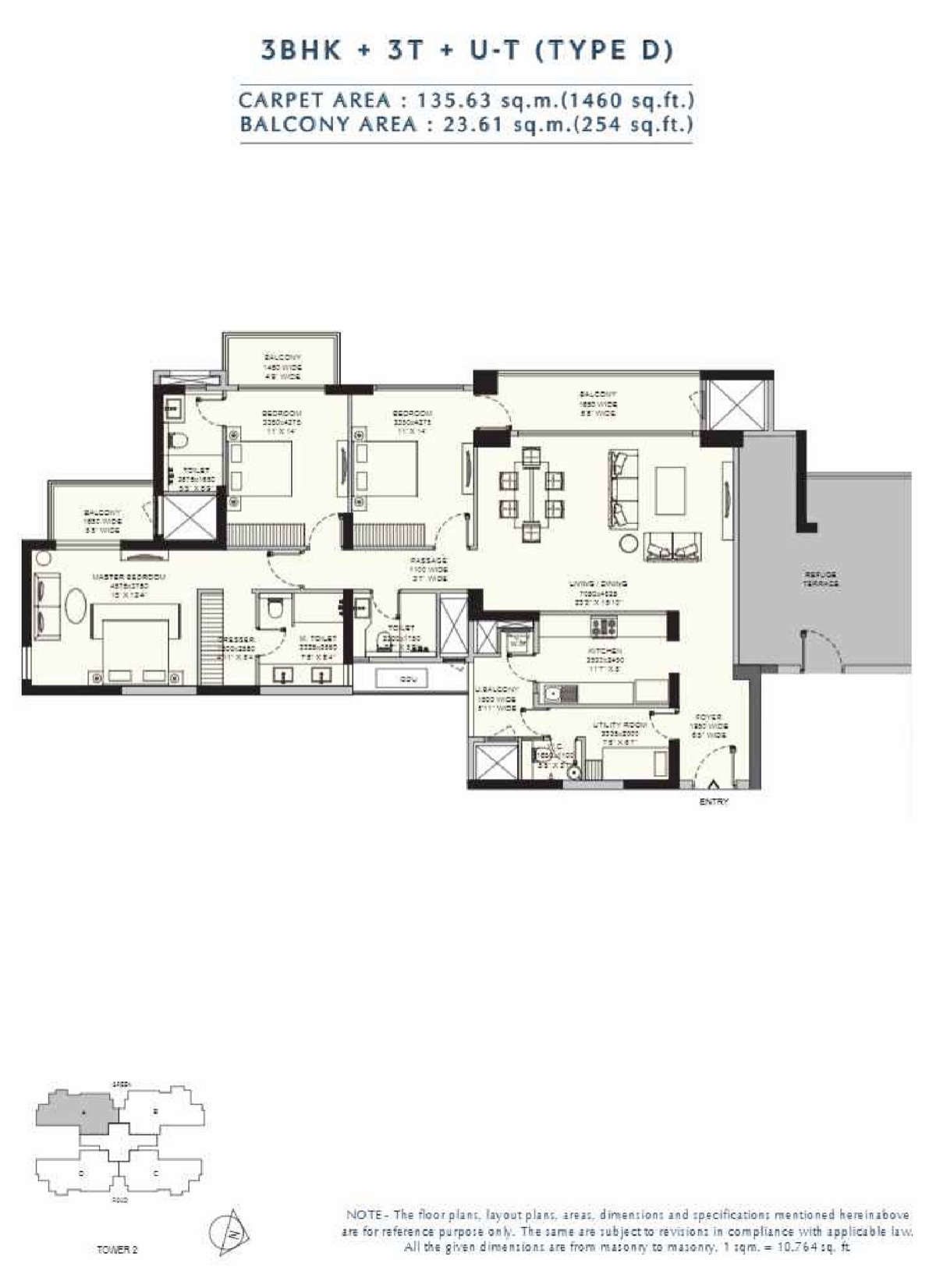 Amaris 3 BHK + 3T + utility, 1,460 sq ft carpet