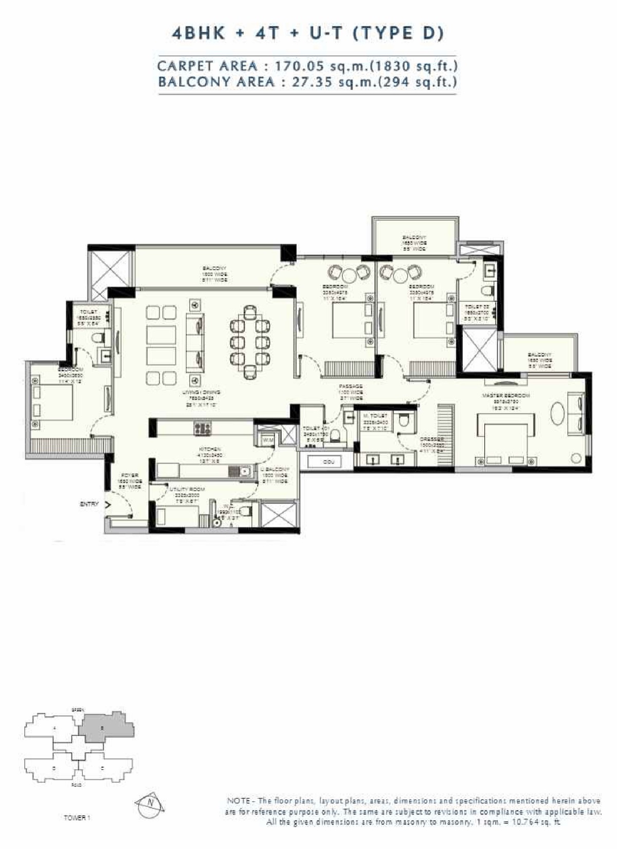 Amaris 4 BHK + 4T + utility, 1,830 sq ft carpet