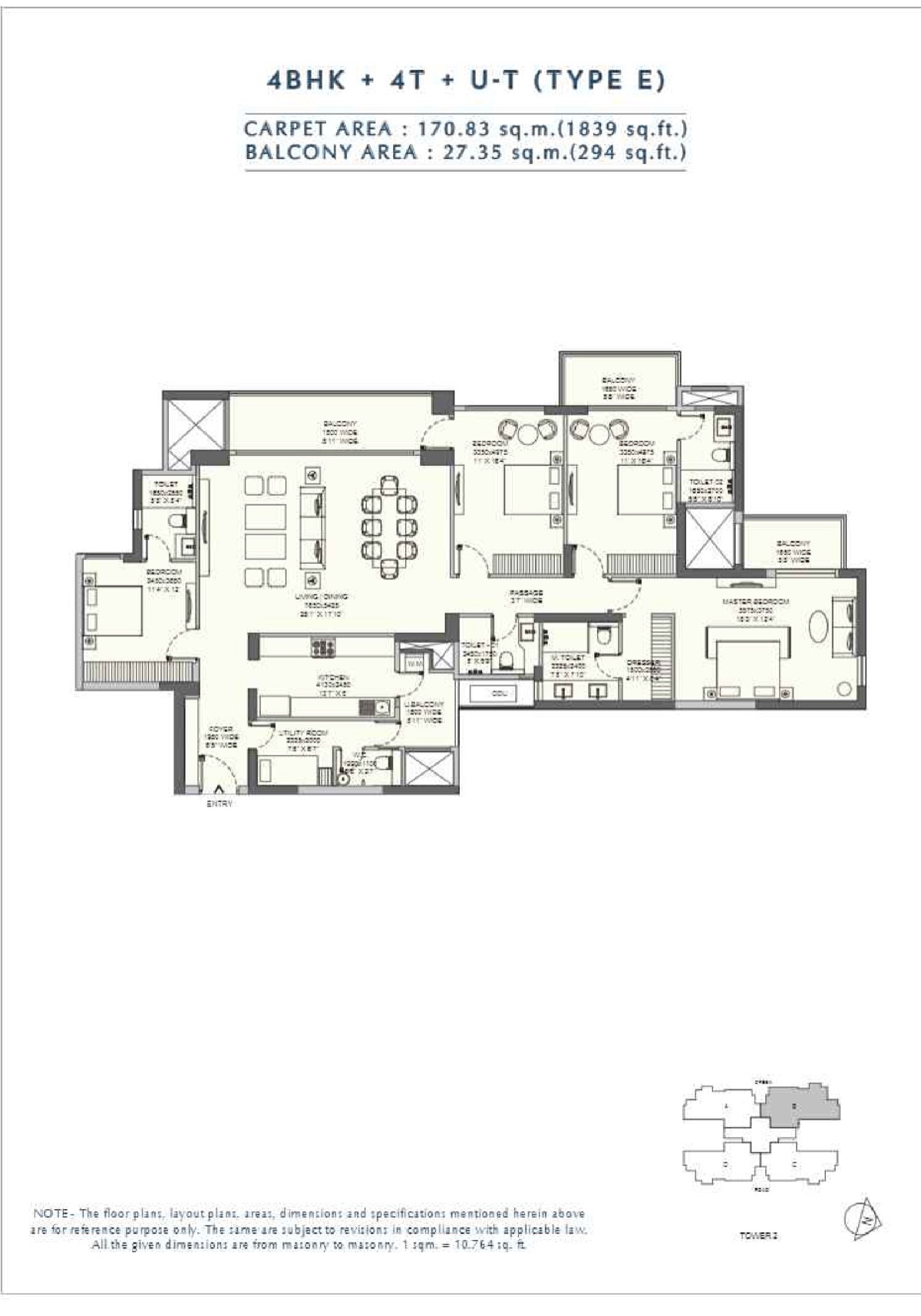 Amaris 4 BHK + 4T + utility, 1,839 sq ft carpet