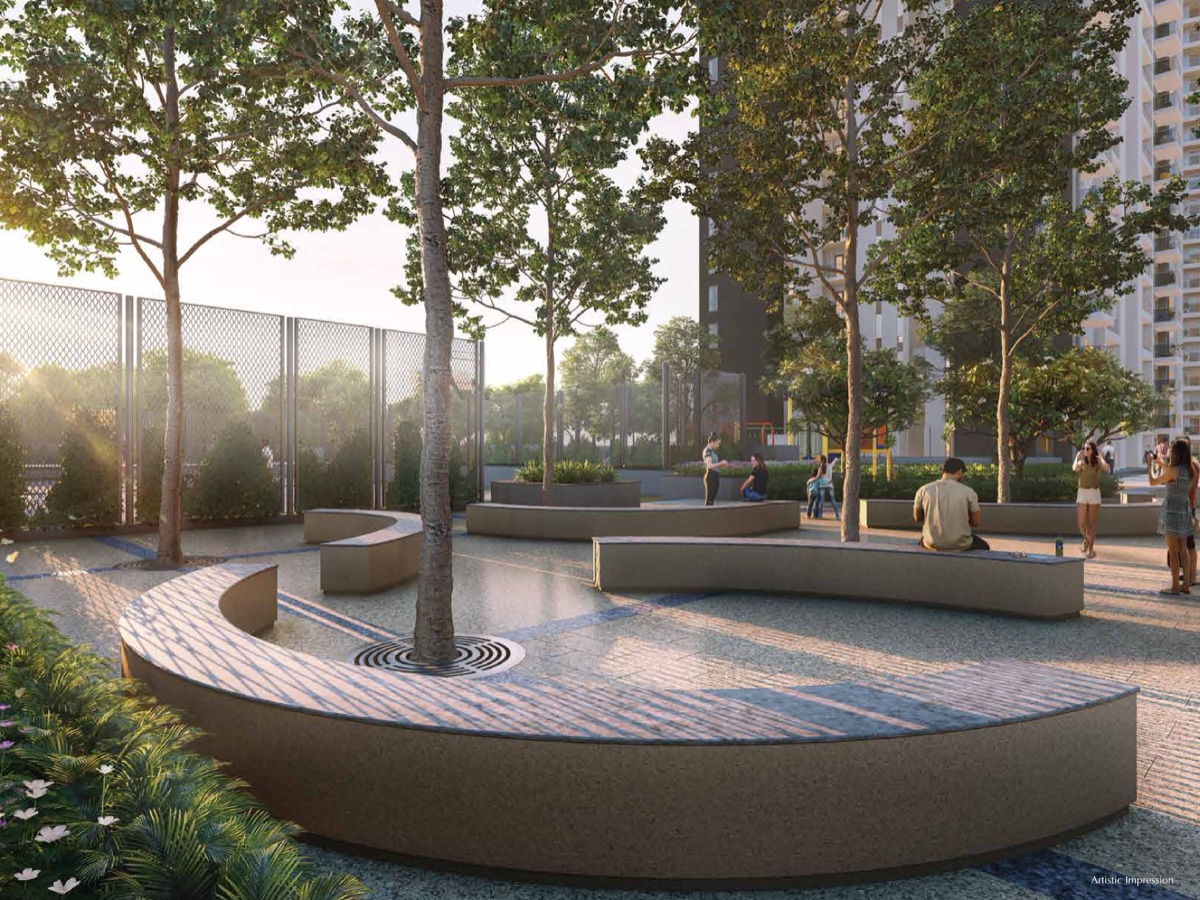 Landscaped seating court, render