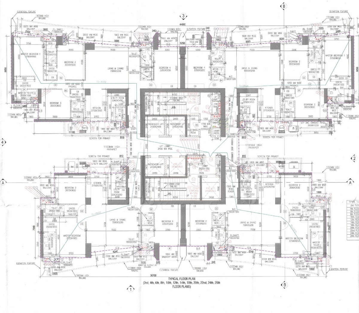 The Trillion Typical floor plan, Tower 1