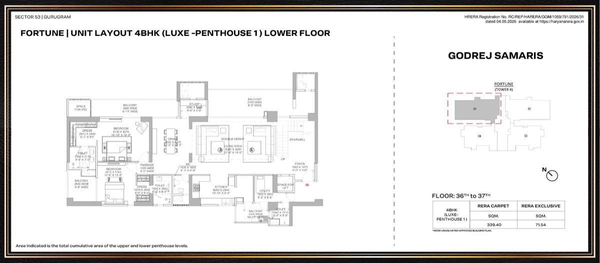 Godrej Samaris 4 BHK Luxe-Penthouse 1, lower floor