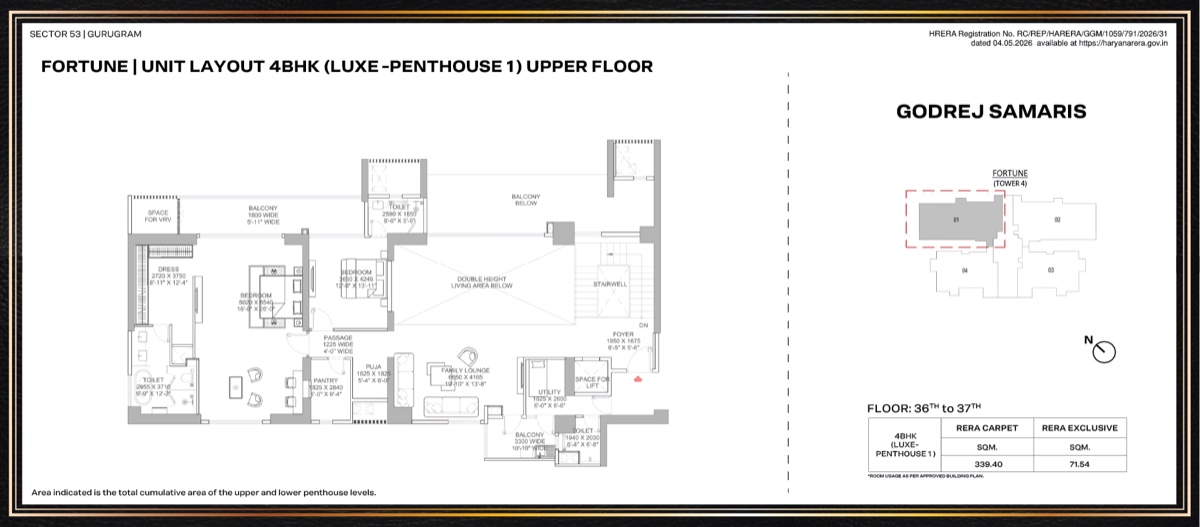 Godrej Samaris 4 BHK Luxe-Penthouse 1, upper floor