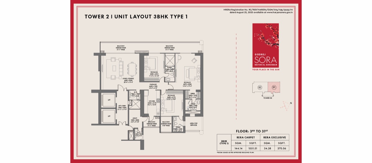 Godrej Sora 3 BHK Type 1