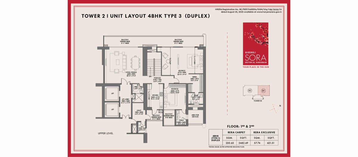 Godrej Sora 4 BHK Type 3 duplex, level 1