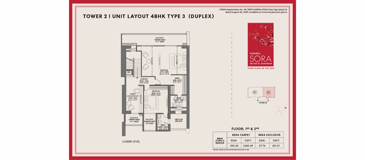 Godrej Sora 4 BHK Type 3 duplex, level 2