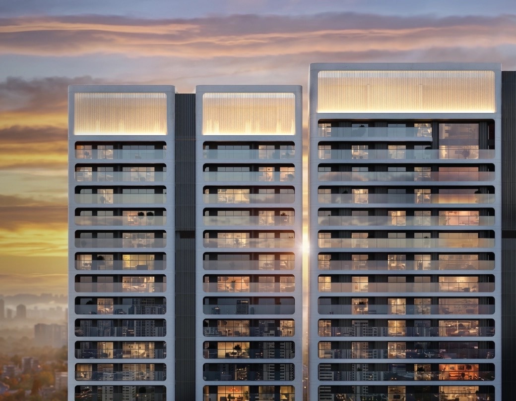 Tower facade at dusk