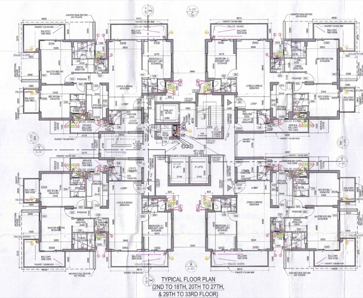 M3M Opus Typical floor plan, 4 apartments per floor, Tower 11