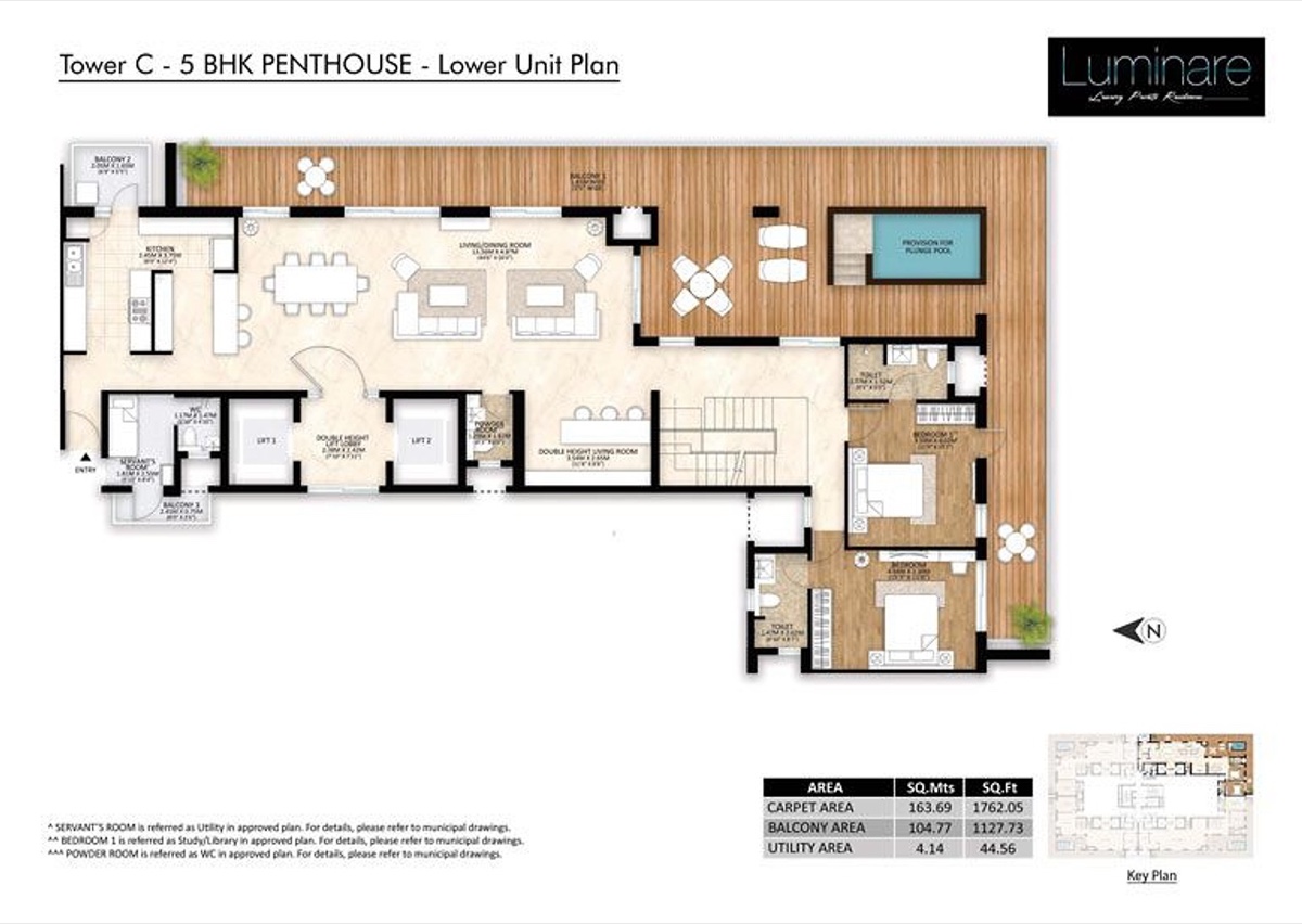 Mahindra Luminare 5 BHK penthouse, Tower C, lower level (1,762 sq ft carpet)