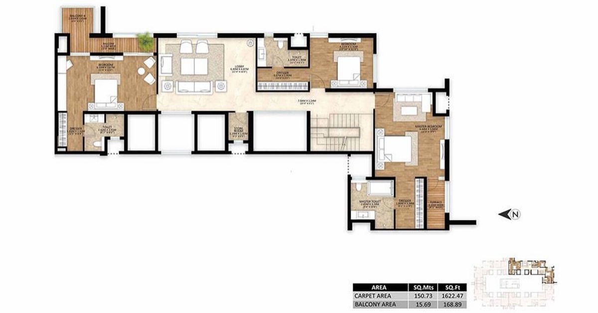 Mahindra Luminare 5 BHK penthouse, Tower C, upper level (1,622 sq ft carpet)