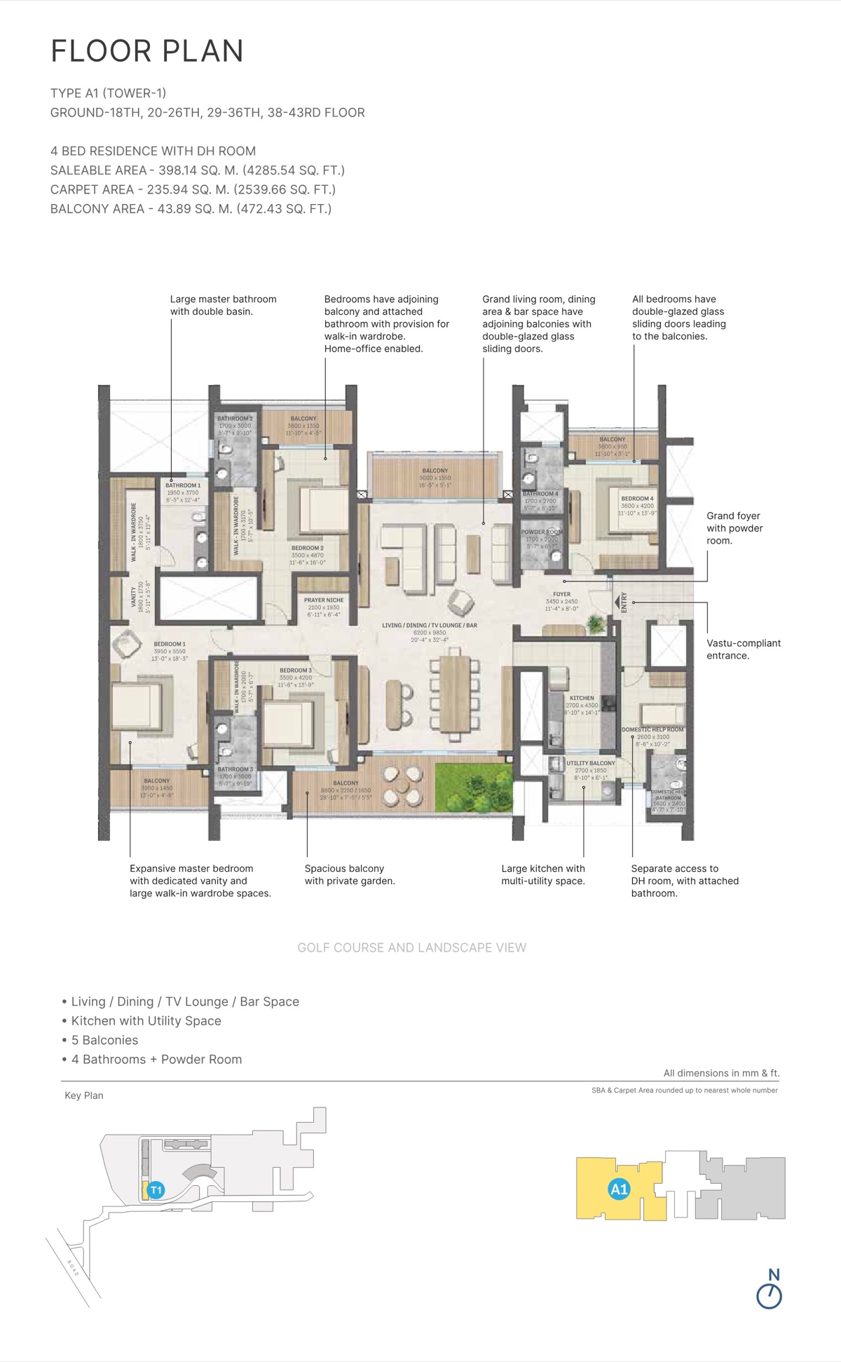 Aranya by SOBHA (at Karma Lakelands) 4 BHK + DH room Type A1