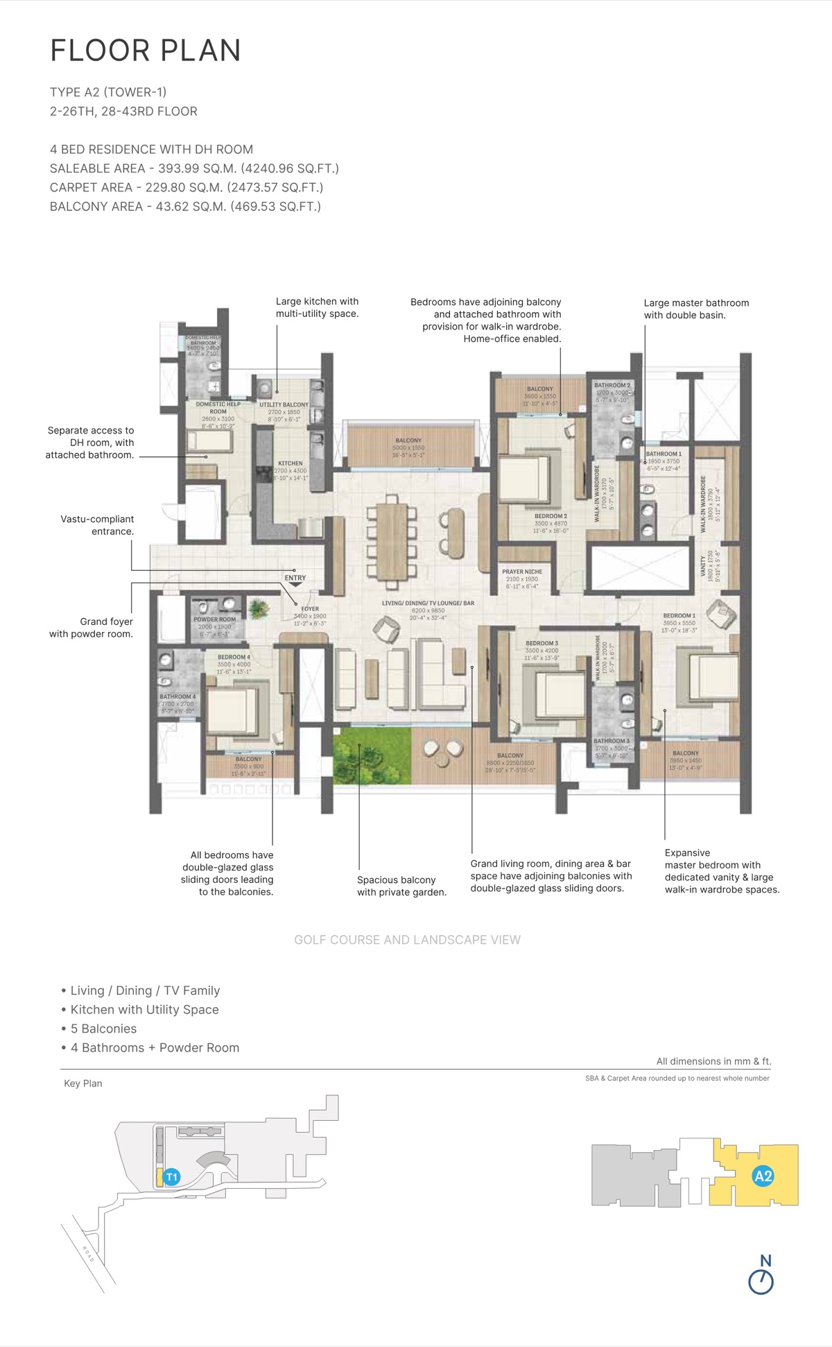 Aranya by SOBHA (at Karma Lakelands) 4 BHK + DH room Type A2