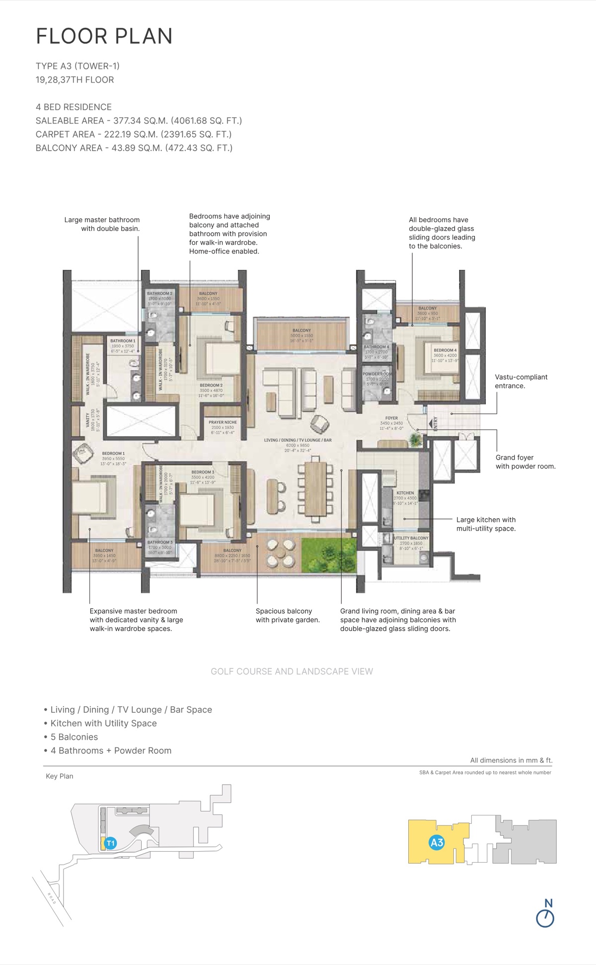 Aranya by SOBHA (at Karma Lakelands) 4 BHK Type A3, 2,392 sq ft carpet / 4,062 sq ft saleable