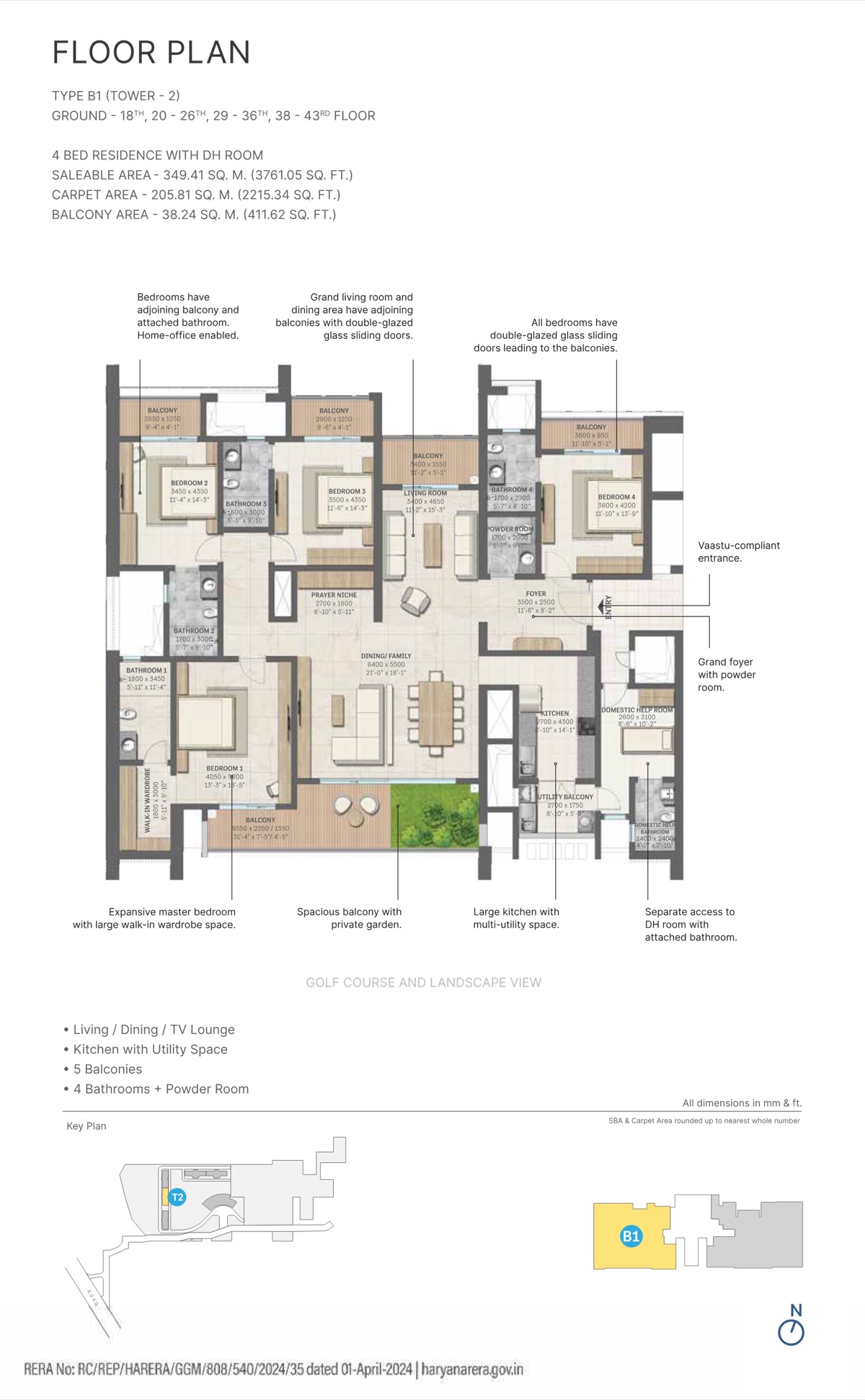 Aranya by SOBHA (at Karma Lakelands) 4 BHK + DH room Type B1