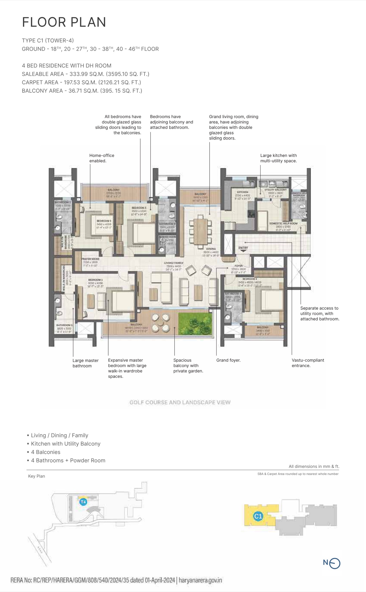 Aranya by SOBHA (at Karma Lakelands) 4 BHK + DH room Type C1