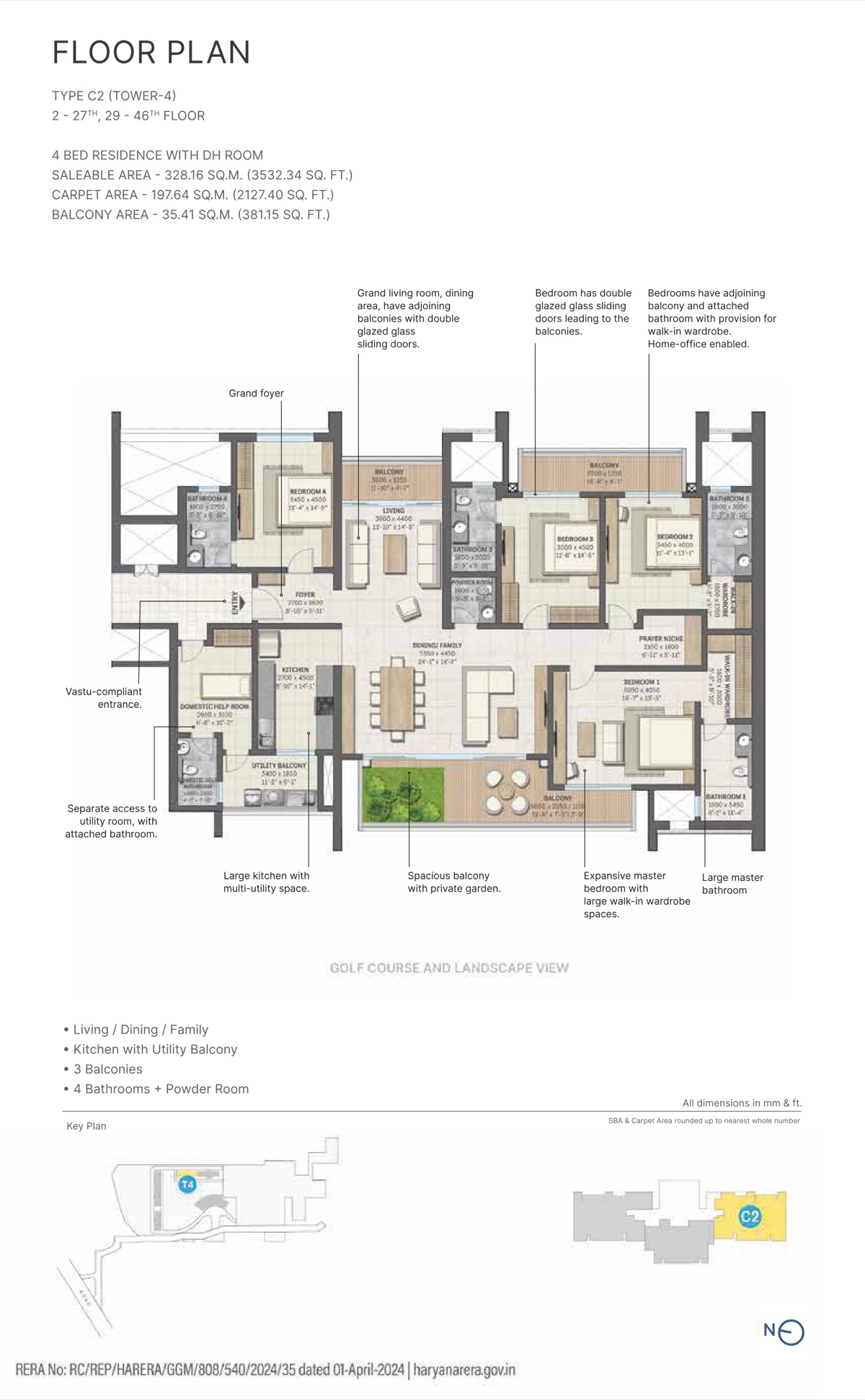 Aranya by SOBHA (at Karma Lakelands) 4 BHK + DH room Type C2
