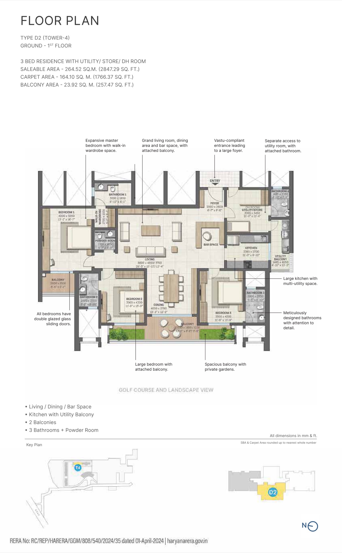 Aranya by SOBHA (at Karma Lakelands) 3 BHK + utility/store + DH room Type D2