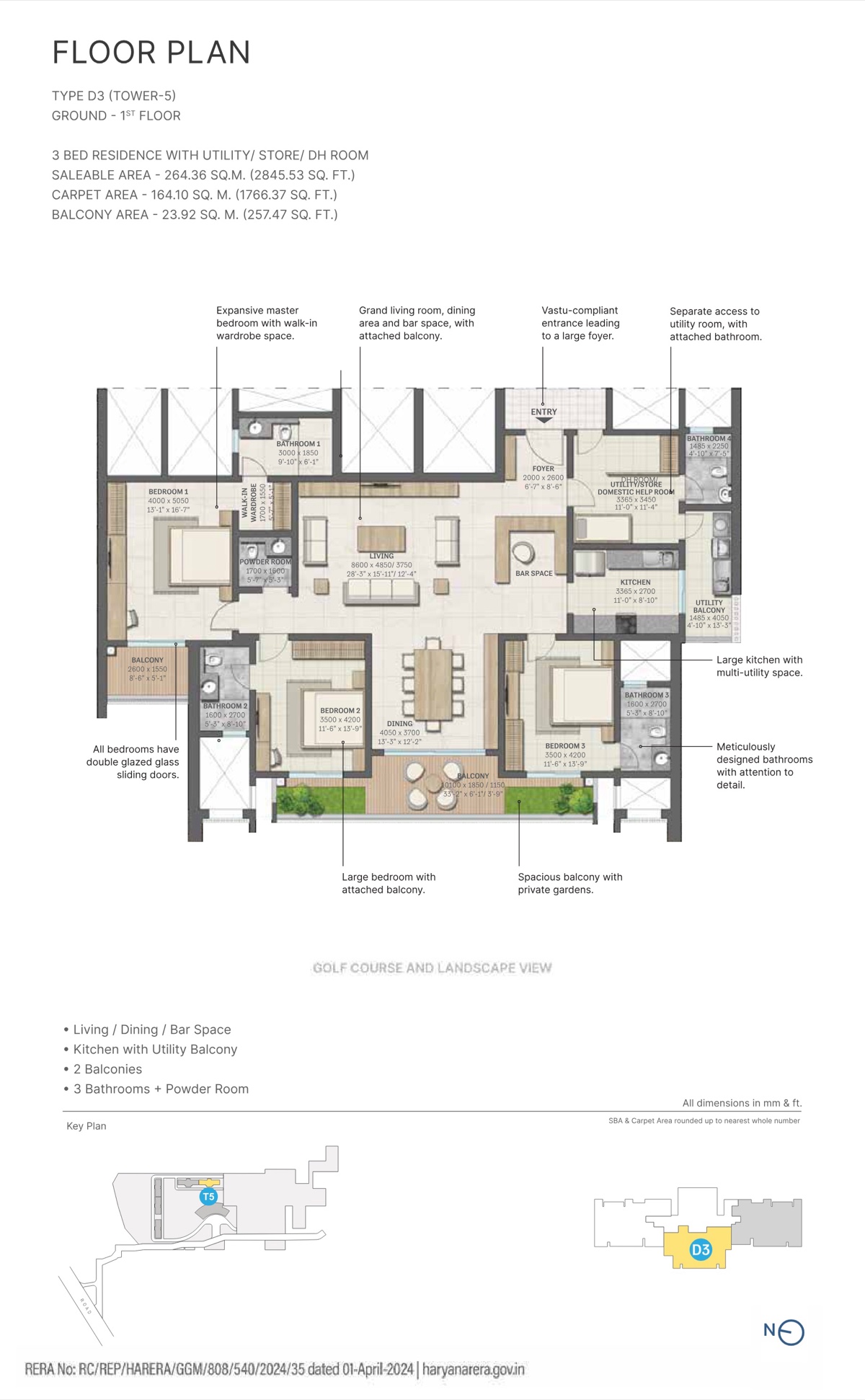 Aranya by SOBHA (at Karma Lakelands) 3 BHK + utility/store + DH room Type D3