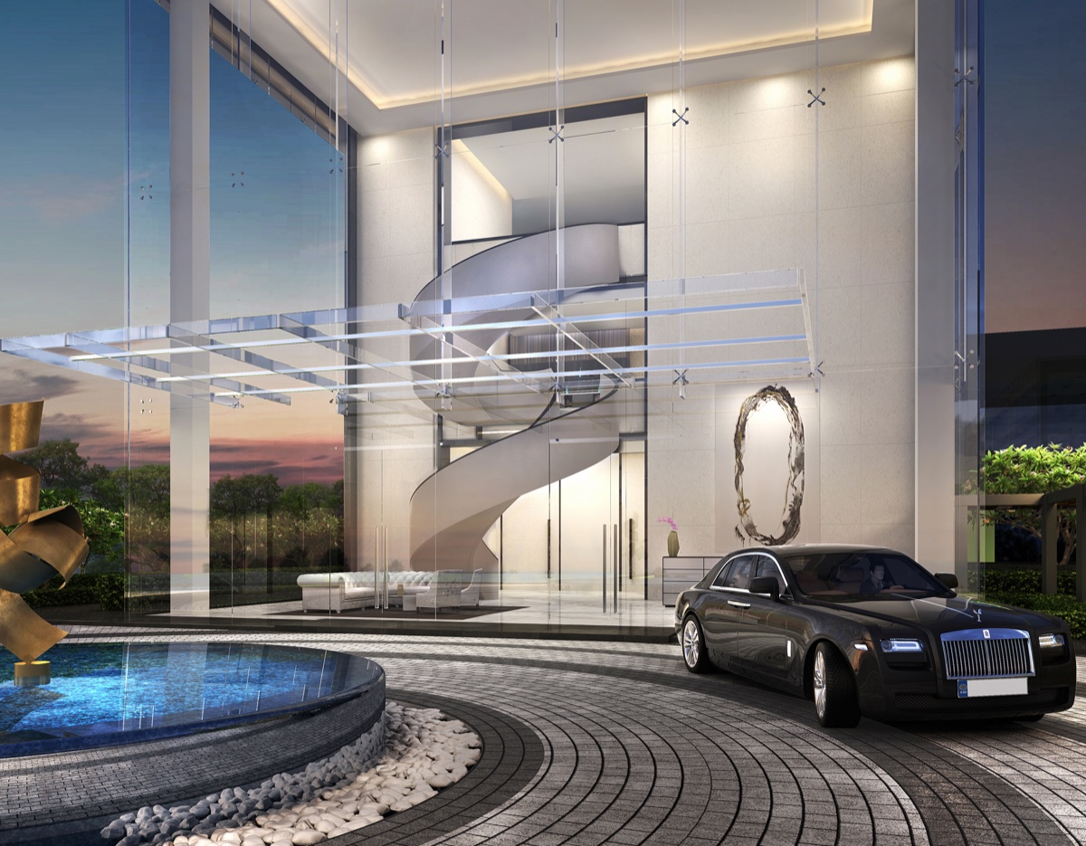 Entrance lobby and drop-off render