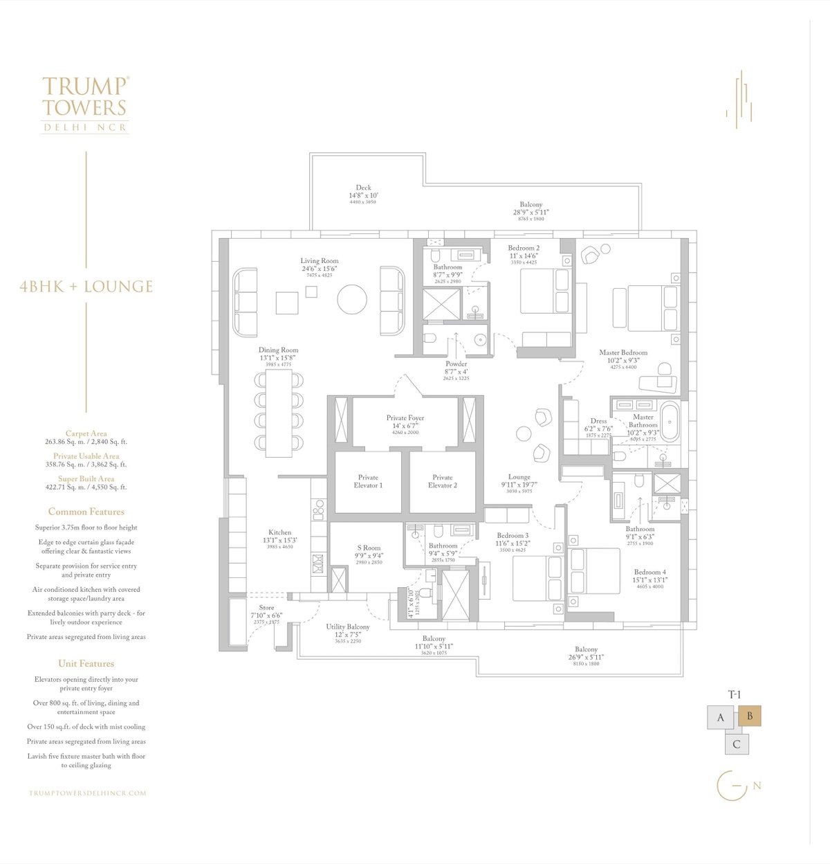 Trump Towers Delhi NCR 4 BHK + Lounge