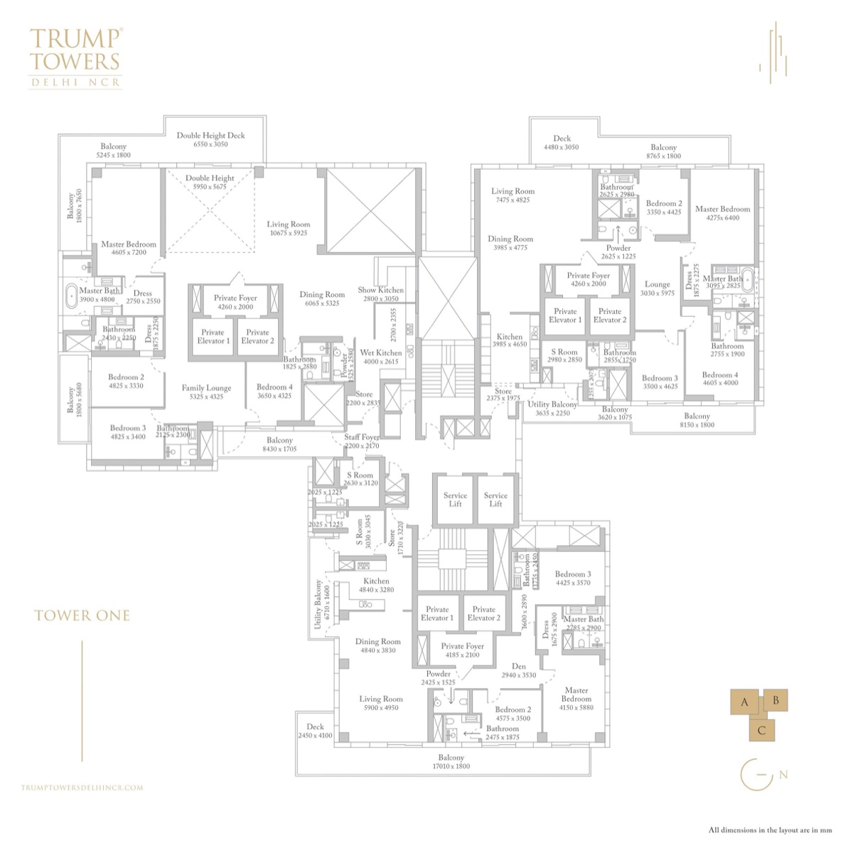 Trump Towers Delhi NCR Typical floor, Tower One