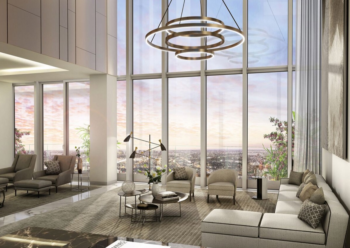 Double-height living room render