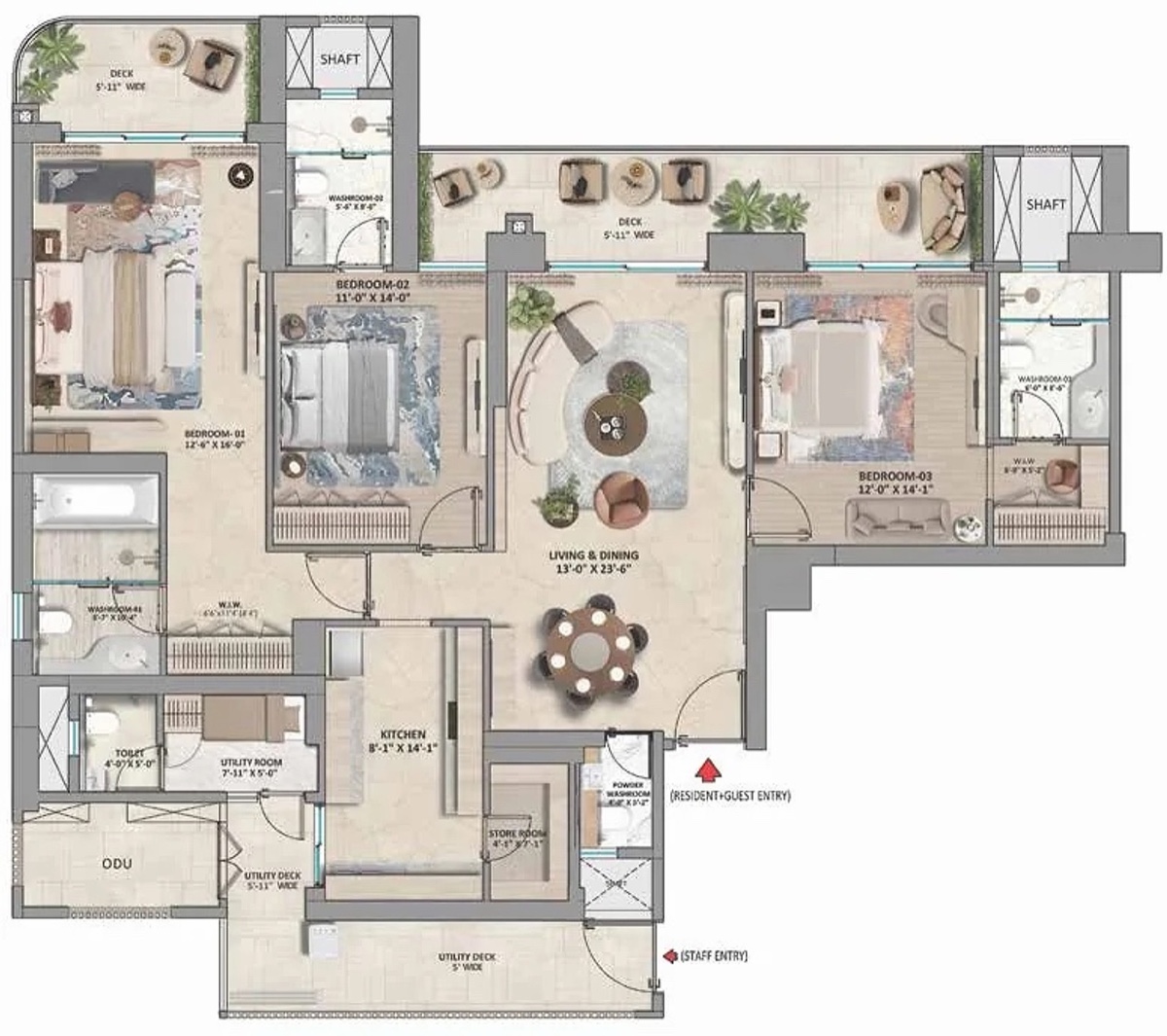 Westin Residences Gurugram 3 BHK Large, Towers 2, 3, 4 & 4A