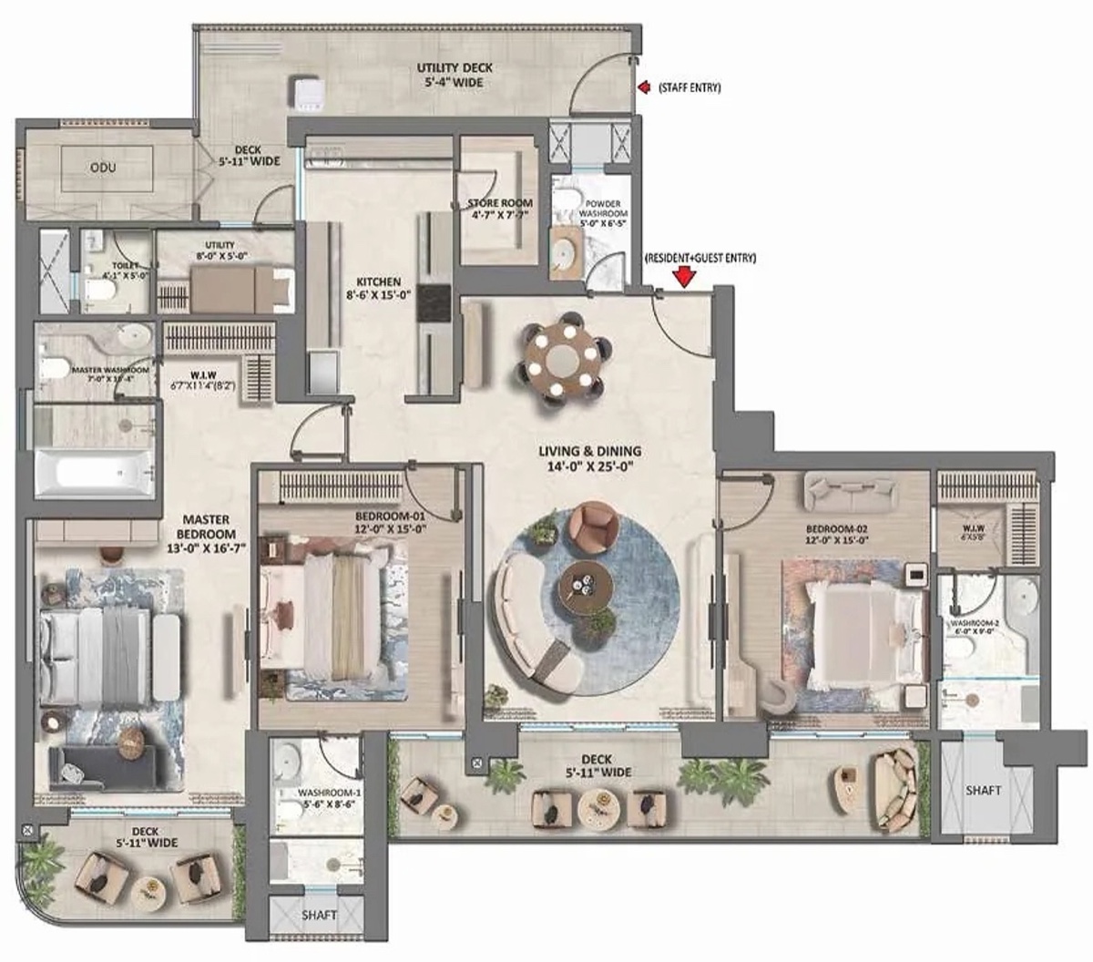 Westin Residences Gurugram 3 BHK Small, Towers 1, 2, 3, 4, 4A & 4B
